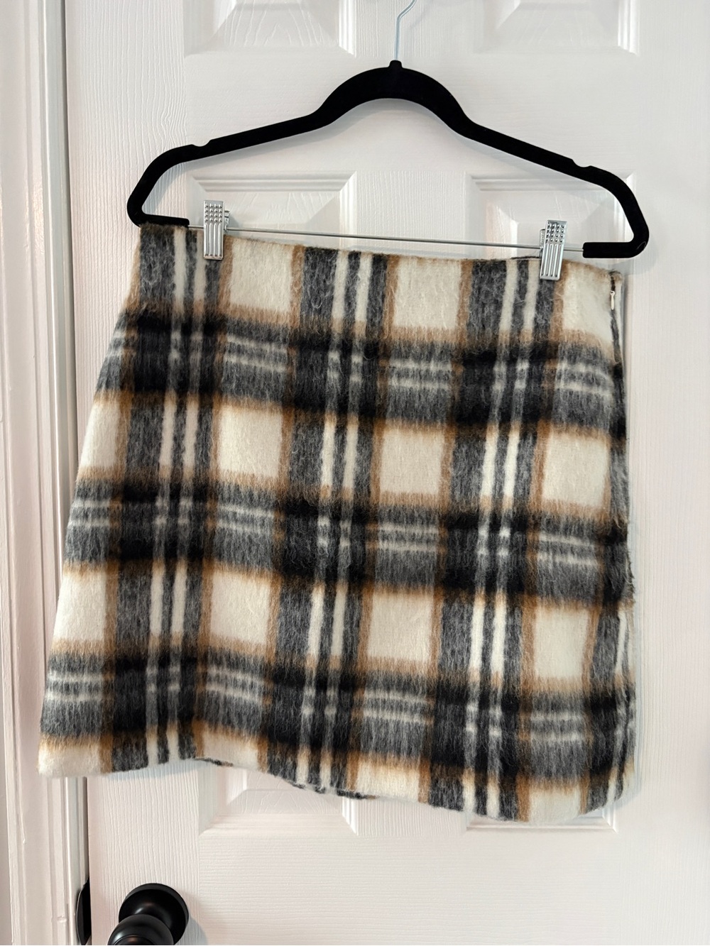 LOFT Plaid Mini Skirt in Cream, Black & Brown